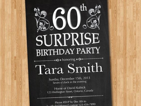 Surprise Birthday Invitation
 60th Surprise Birthday Invitation Chalkborad Birthday Party