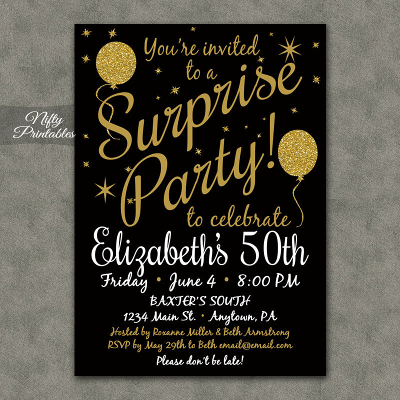 Surprise Birthday Invitation
 Surprise Party Invitations Printable Black & Gold Surprise