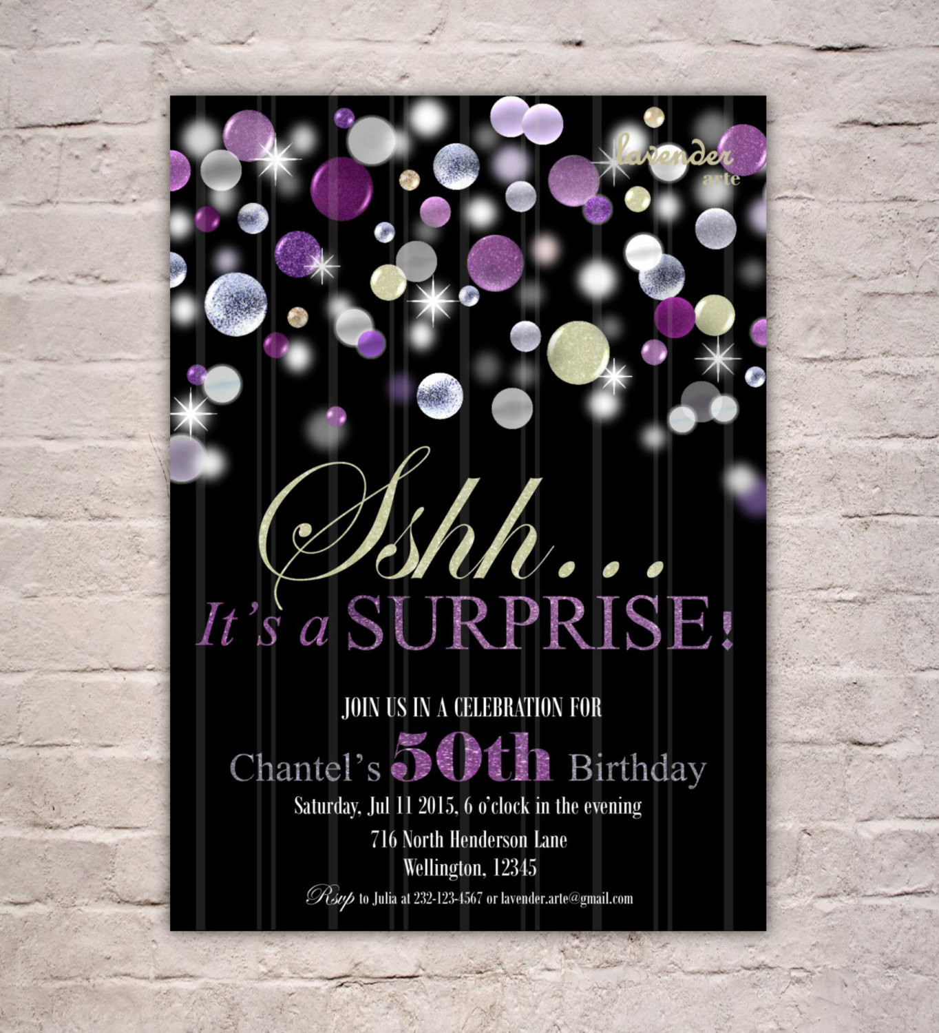 Surprise Birthday Invitation
 Silver Purple Glitter Surprise Birthday Party Invite DIY