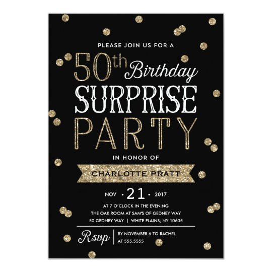 Surprise Birthday Invitation
 50th Glitter Confetti Surprise Party Invitation