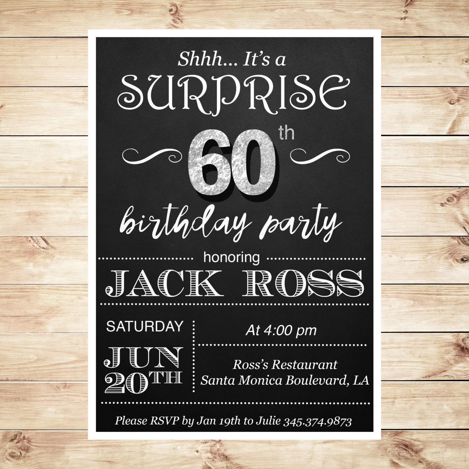 Surprise Birthday Invitation
 60th Birthday surprise party invitations by DIYPartyInvitation