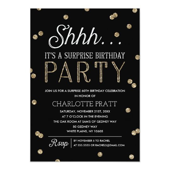 Surprise Birthday Invitation
 Shh Surprise Birthday Party Faux Glitter Confetti