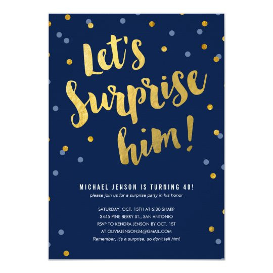 Surprise Birthday Invitations For Him
 Gold Lettering Surprise Party Invitations for Him