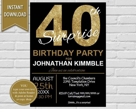 Surprise Birthday Invitations For Him
 40th Surprise Birthday Invitation 40th Birthday Invite