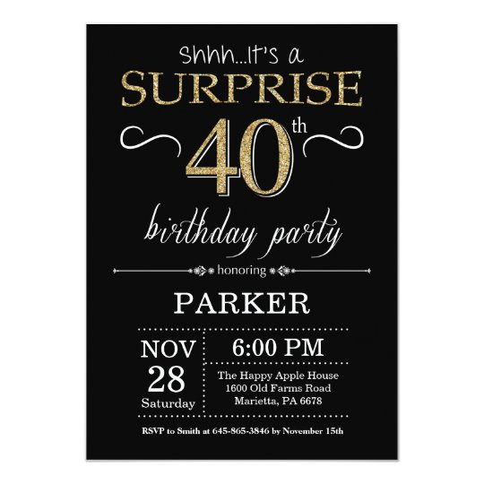Surprise Birthday Invitations For Him
 Surprise 40th Birthday Invitation Black and Gold