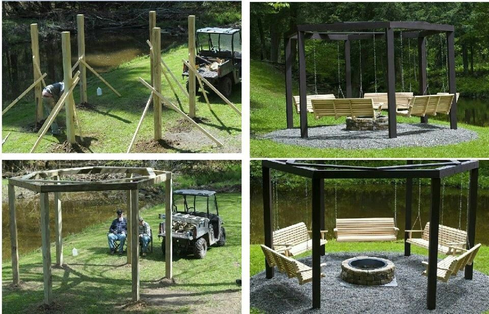 Swinging Bench Fire Pit Project
 Pergola firepit & swinging benches