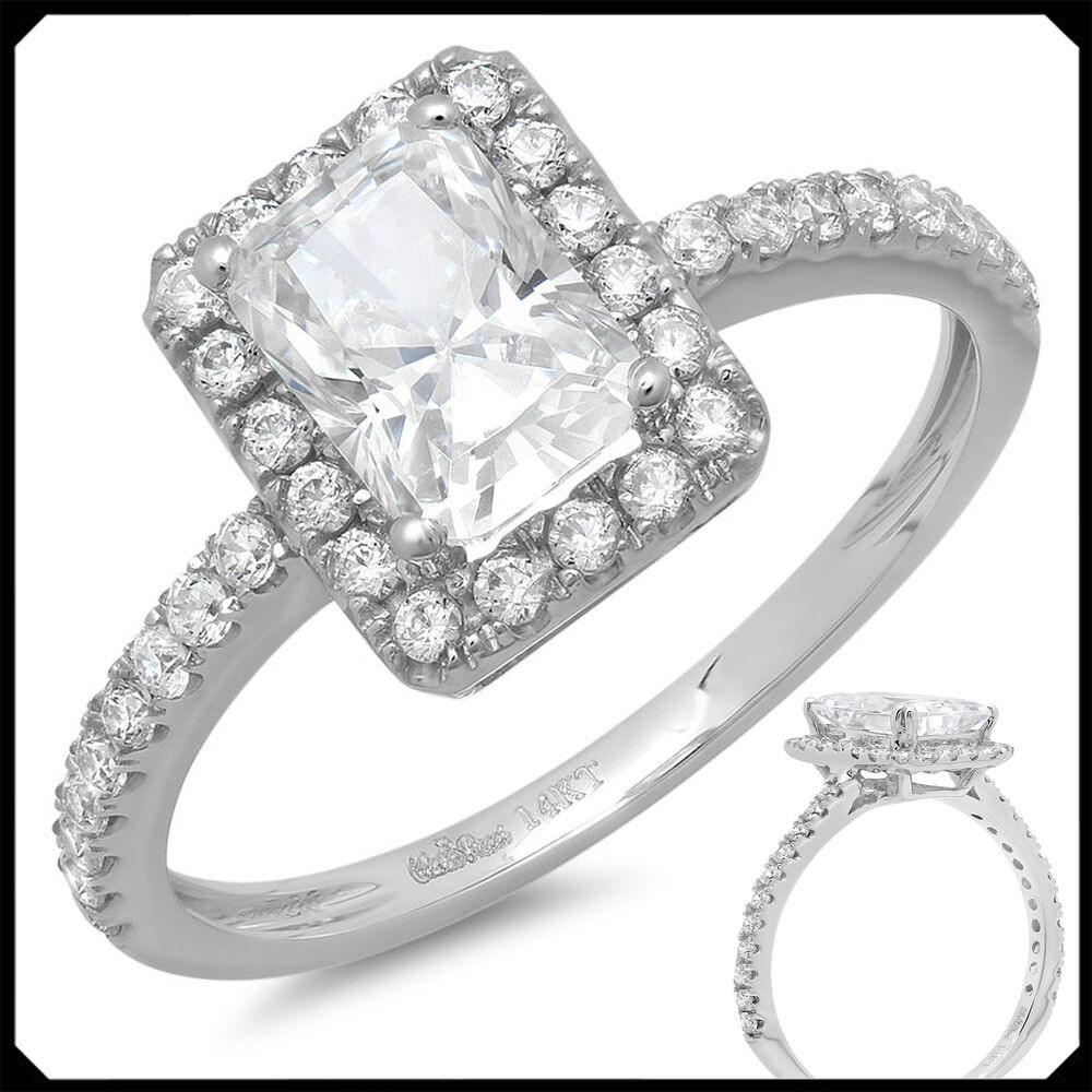 Synthetic Diamond Rings
 Jane Emerald Synthetic Diamond VVS1 Solid 14K White GOLD