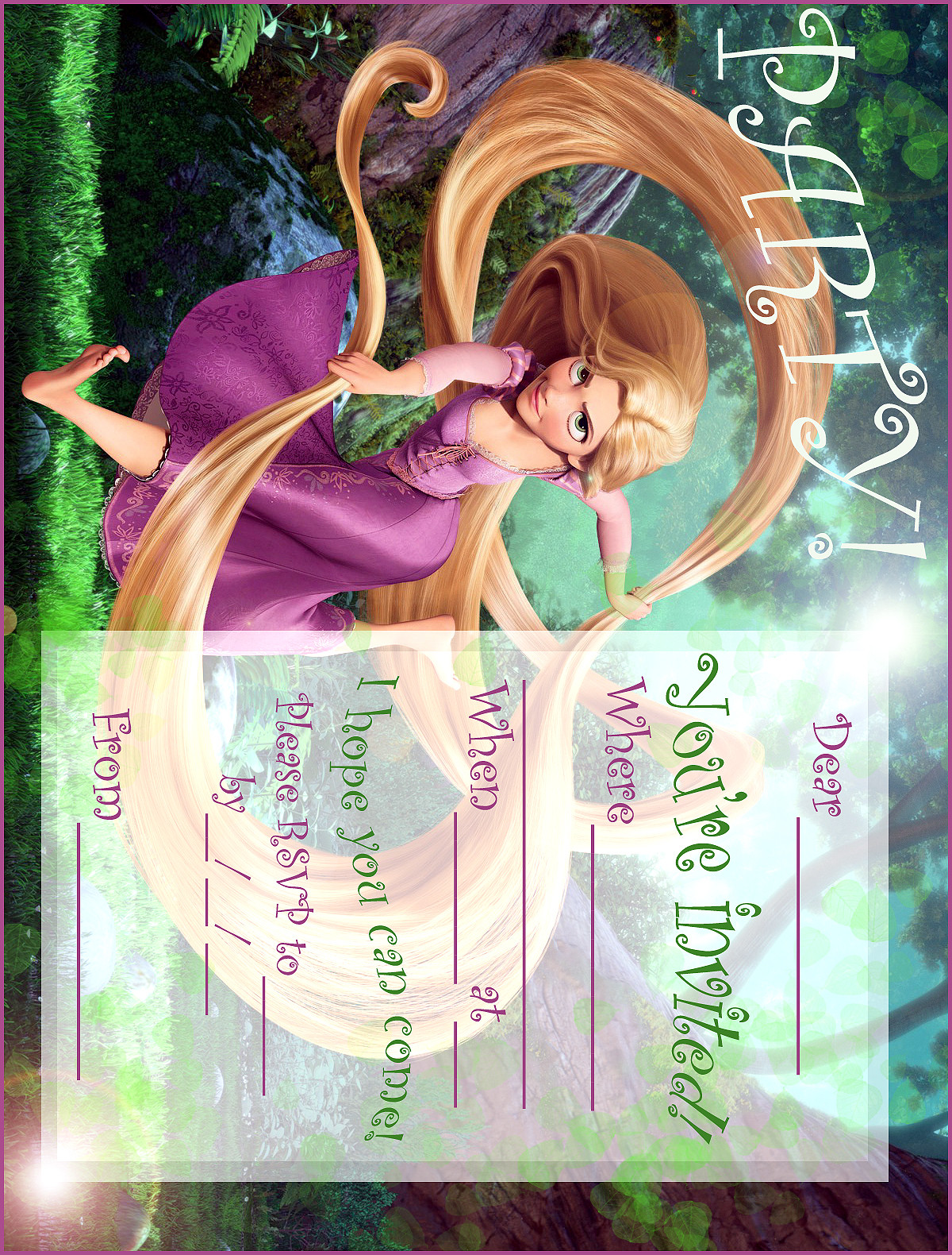Tangled Birthday Invitations
 FREE PRINTABLE RAPUNZEL PARTY INVITATION FROM TANGLED