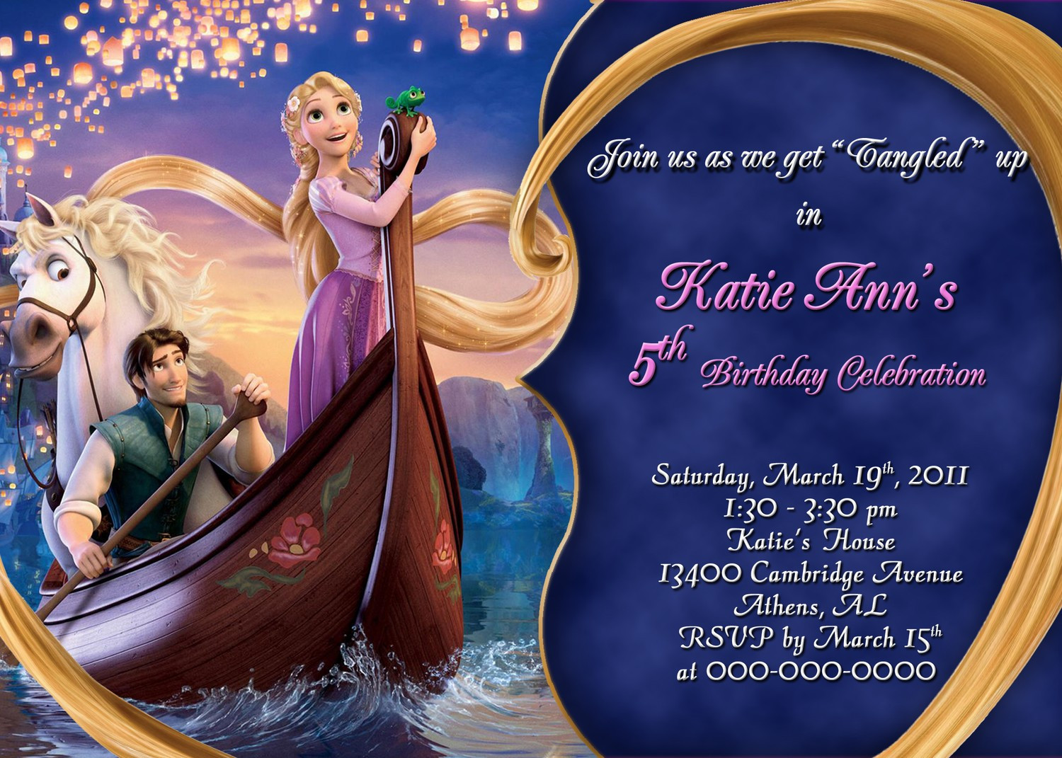 Tangled Birthday Invitations
 Rapunzel Tangled Personalized Birthday Invitation