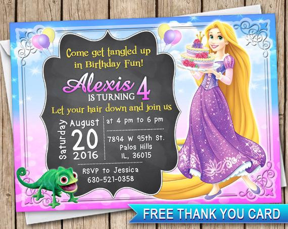 Tangled Birthday Invitations
 Rapunzel invitation birthday card Disney princess invitation