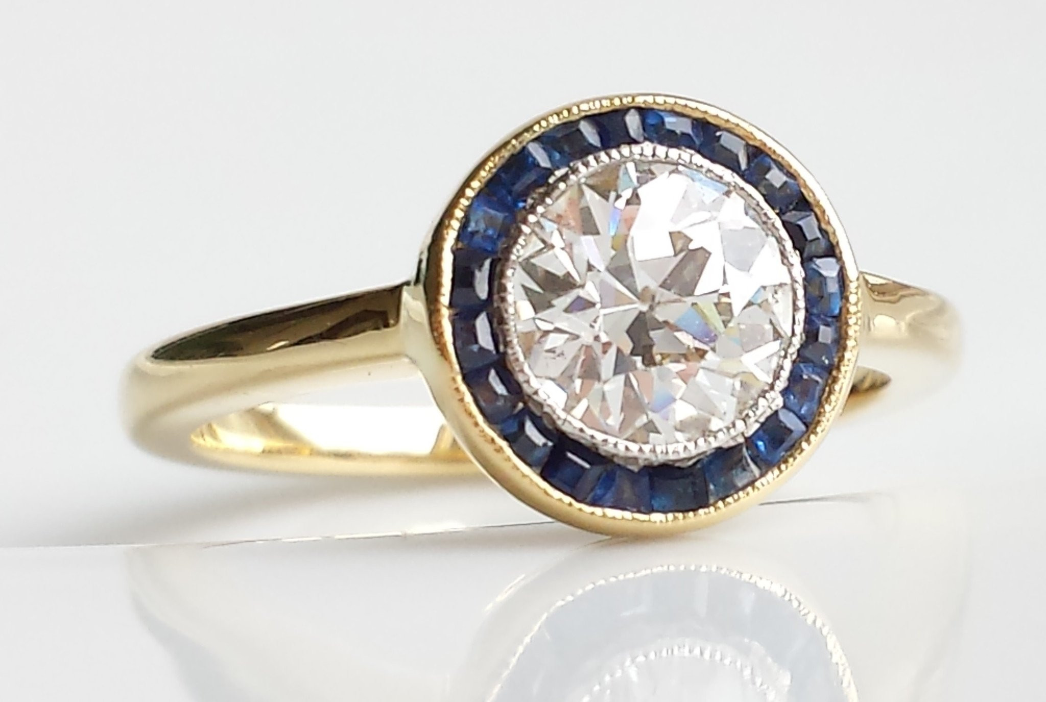 Target Diamond Rings
 Art Deco Halo Tar Diamond & Sapphire Engagement Ring