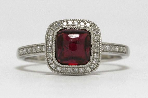 Target Diamond Rings
 Vintage Garnet Diamond Tar Engagement Ring 14K White