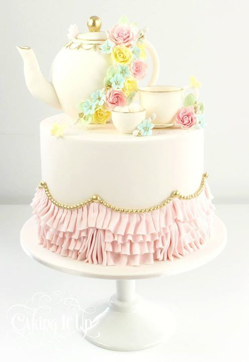 Tea Party Birthday Cake Ideas
 Minus the toppers Love the ruffel in lavender though