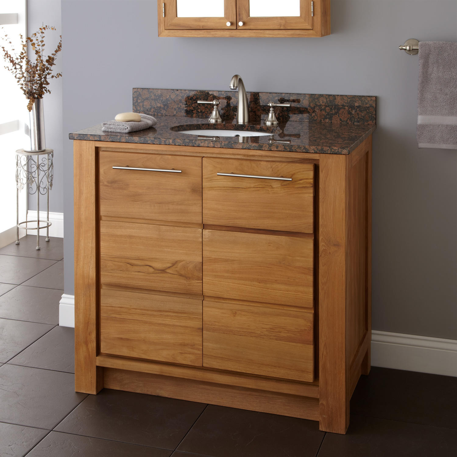 Teak Bathroom Cabinet
 36" Venica Teak Vanity for Undermount Sink Natural Teak