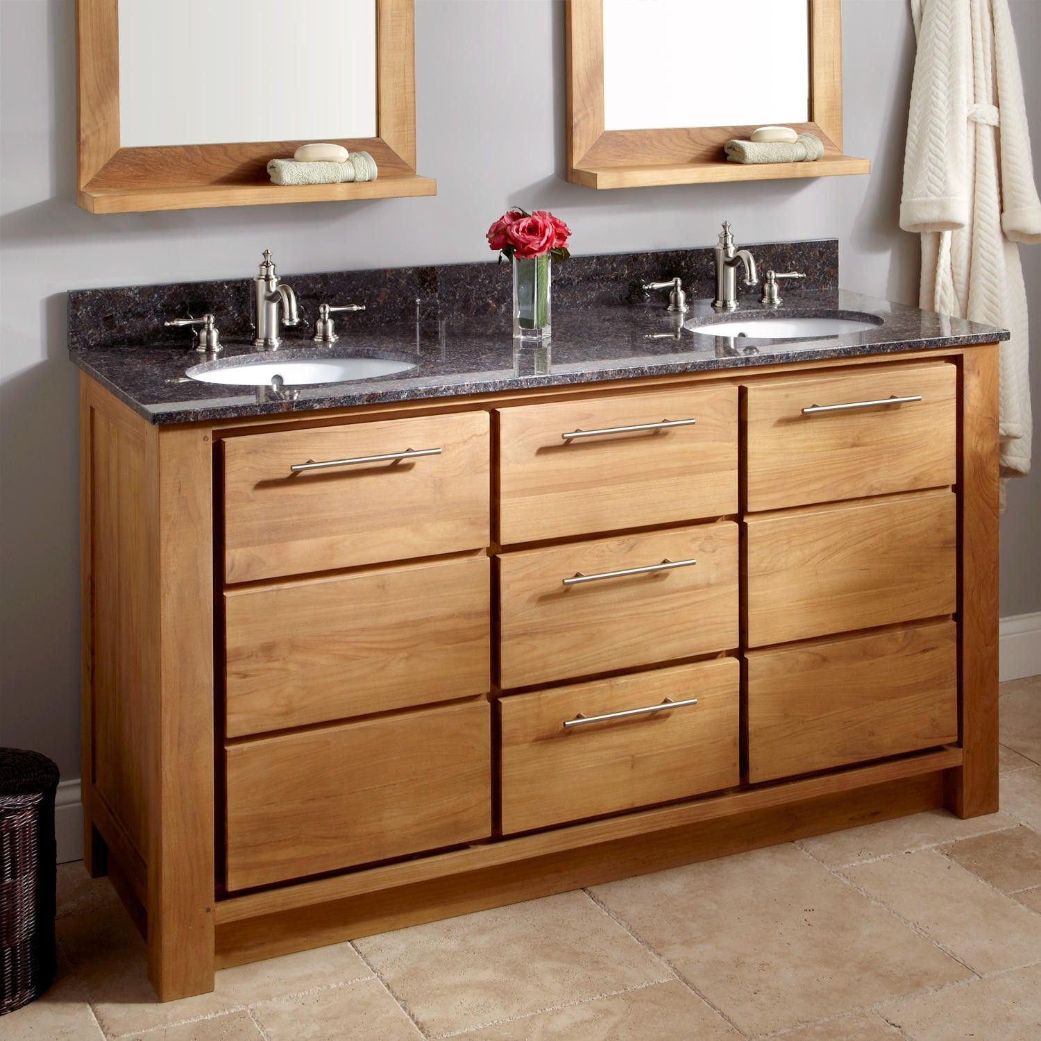 Teak Bathroom Cabinet
 60" Venica Teak Double Vanity for Undermount Sinks