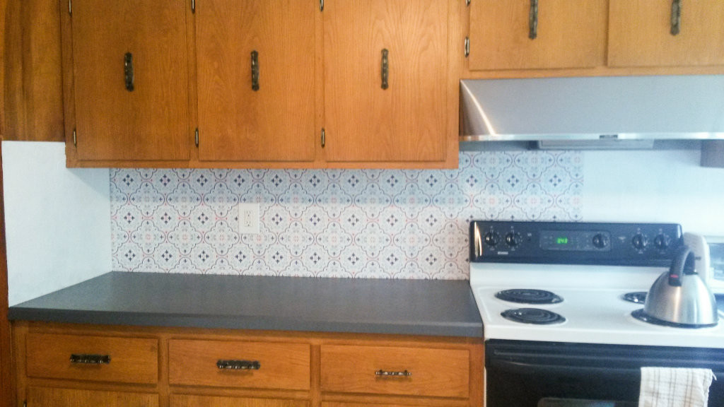 Temporary Kitchen Backsplash
 Temporary Backsplash Using Renters Wallpaper – Plaster