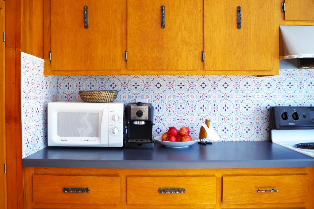 Temporary Kitchen Backsplash
 Temporary Backsplash Using Renters Wallpaper – Plaster