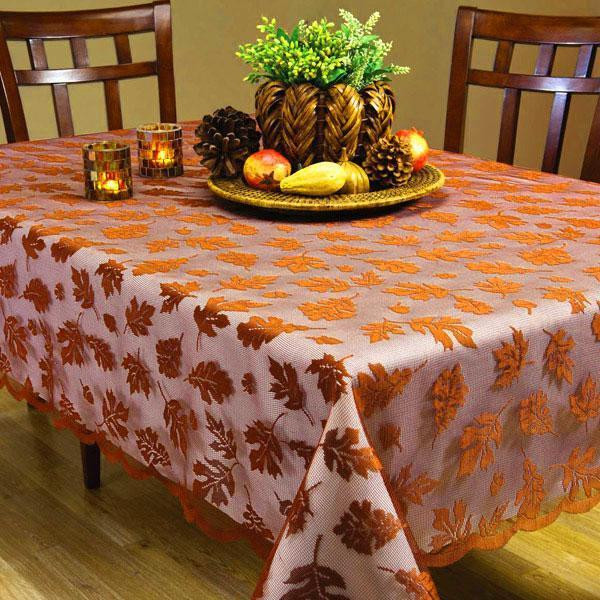 Thanksgiving Table Cloth
 Autumn LEAVES Lace Tablecloth 52" x 70" Oblong NEW