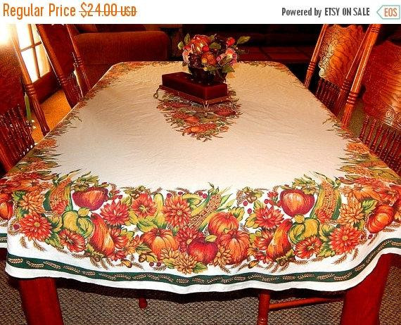 Thanksgiving Table Cloth
 Fall Tablecloth 90 x 60 Oval Cotton Polyester Blend by