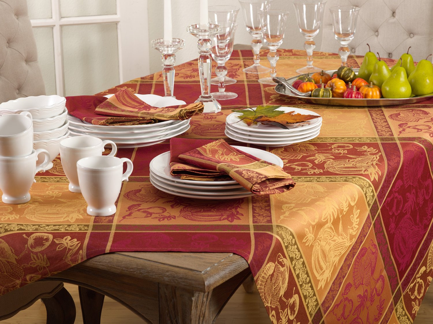 Thanksgiving Table Cloth
 Jacquard Warm Thanksgiving Table linens tablecloth Napkins