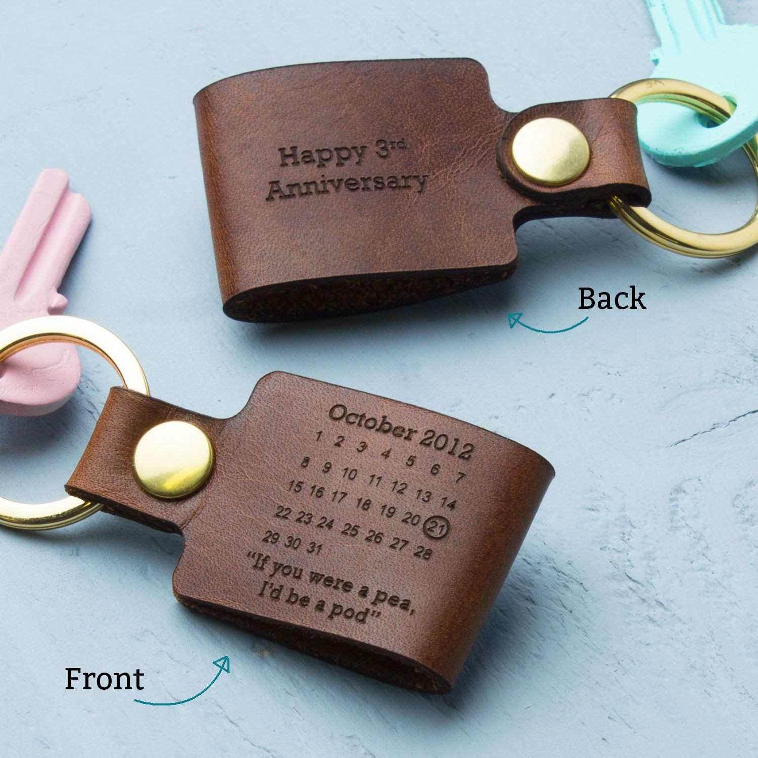 Third Anniversary Gift Ideas
 Personalised third wedding anniversary leather keyring