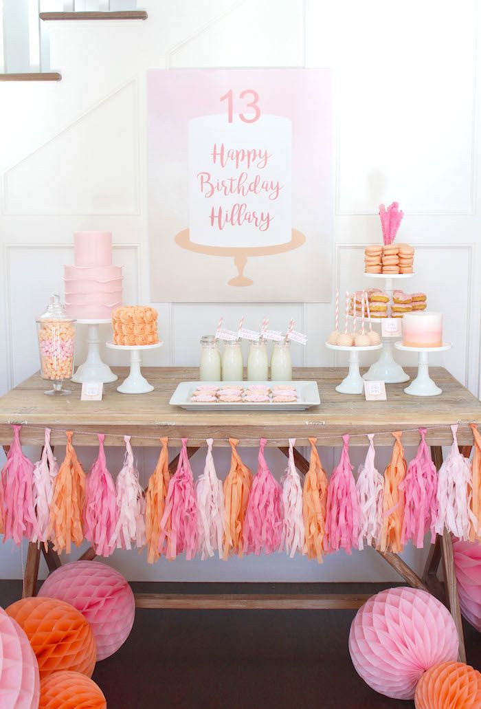Thirteenth Birthday Party Ideas
 Peach and Pink Ombre Watercolor 13th Birthday Party