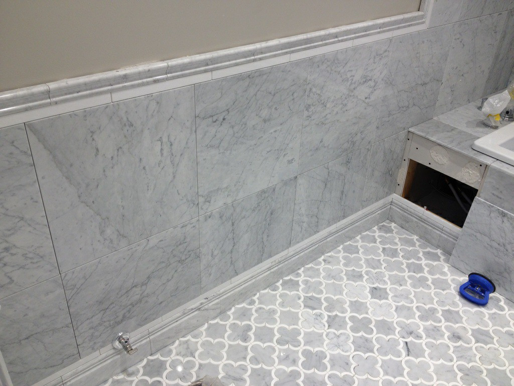 Tile Baseboard In Bathroom
 Edmonton Tile Install – White Marble Bathroom