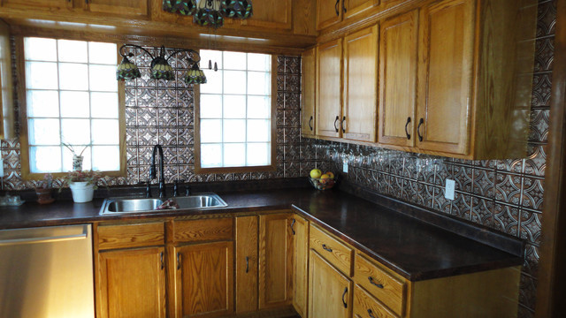 Tin Kitchen Backsplash
 Full Wall Tin Traditional Kitchen Tampa by