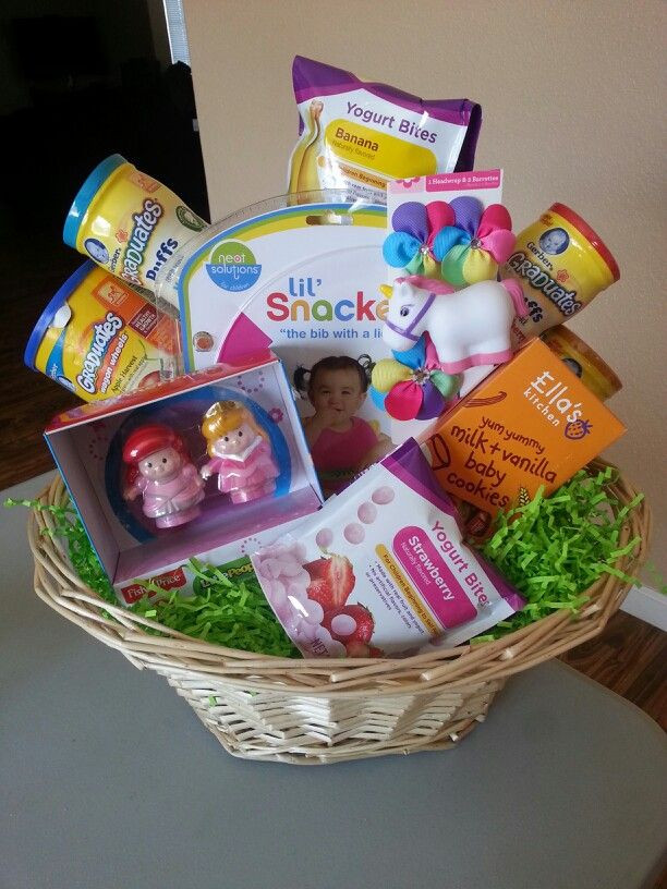 Toddler Easter Baskets Ideas
 Baby girls first Easter Basket Full of yummy goo s bib