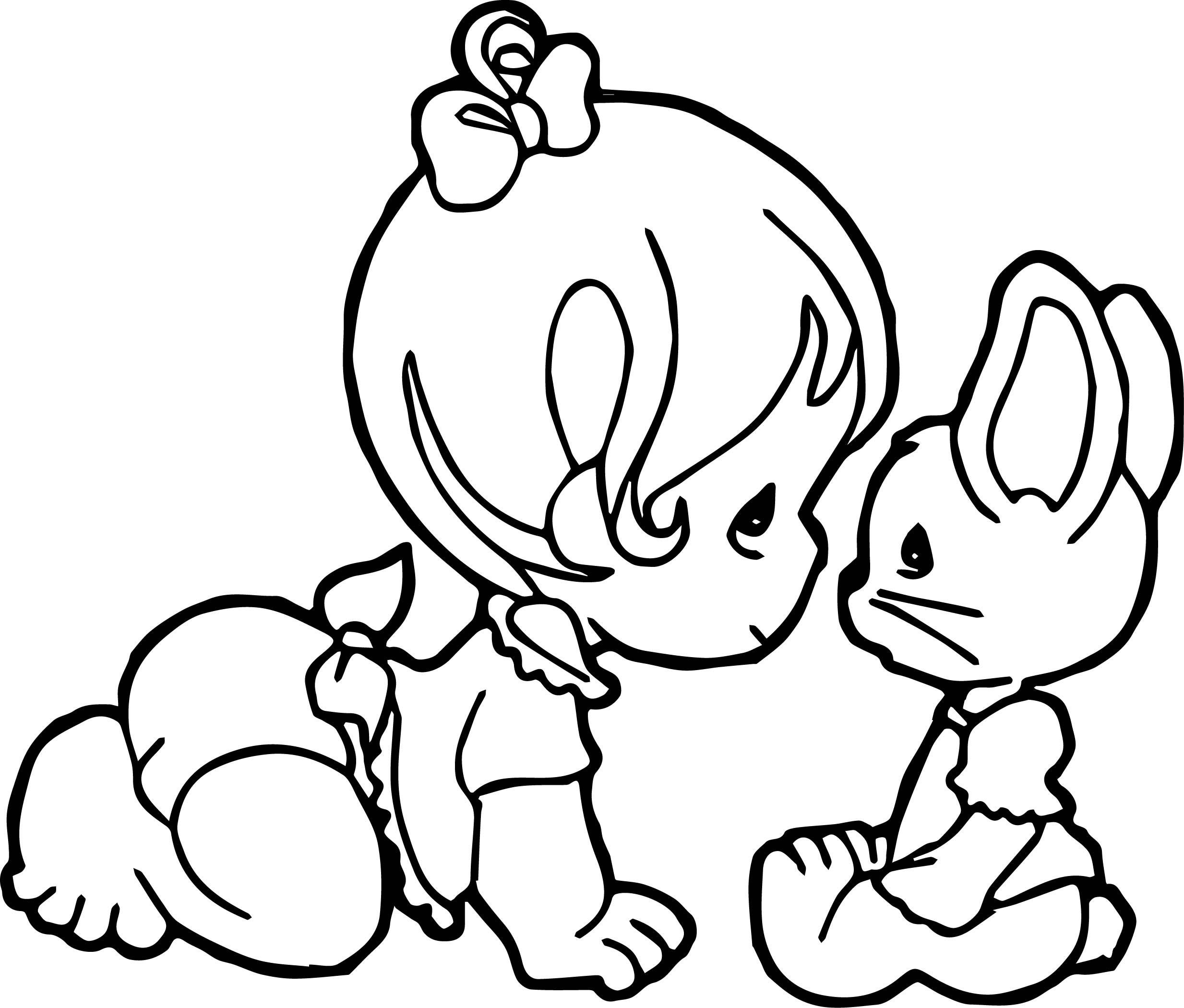 Toddler Girl Coloring Pages
 Baby Girl Cartoon And Bunny Coloring Page