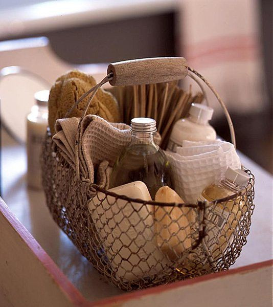Towel Gift Basket Ideas
 Panier savons wire basket of bath supplies like soaps