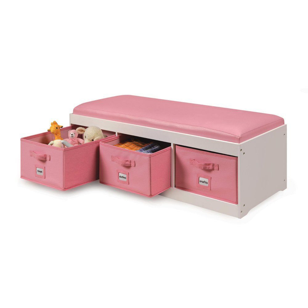Toy Bench Storage
 Kids Toy Bench Pink White Storage Box Faux Leather Modern