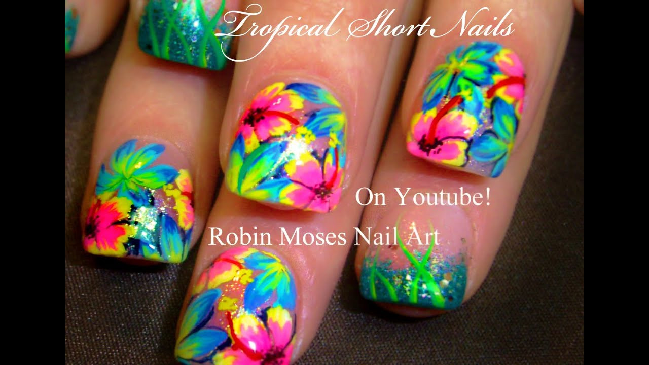 Tropical Flower Nail Designs
 Tropical Flower Nail Art tutorial