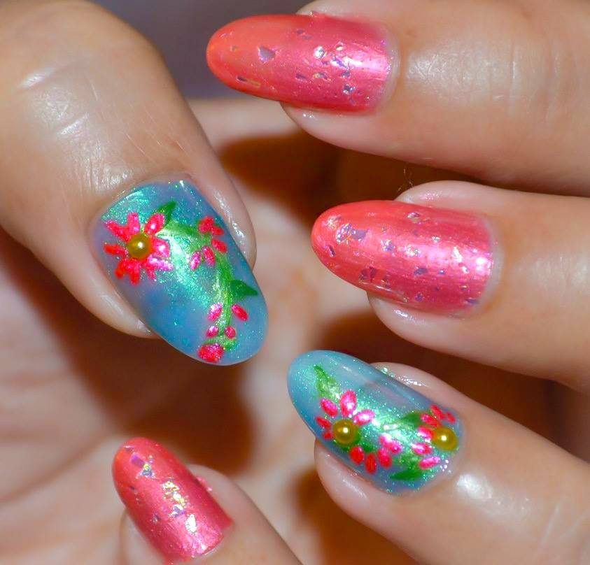 Tropical Flower Nail Designs
 Tropical Flower Nail Design Pink Floral Nails Love For