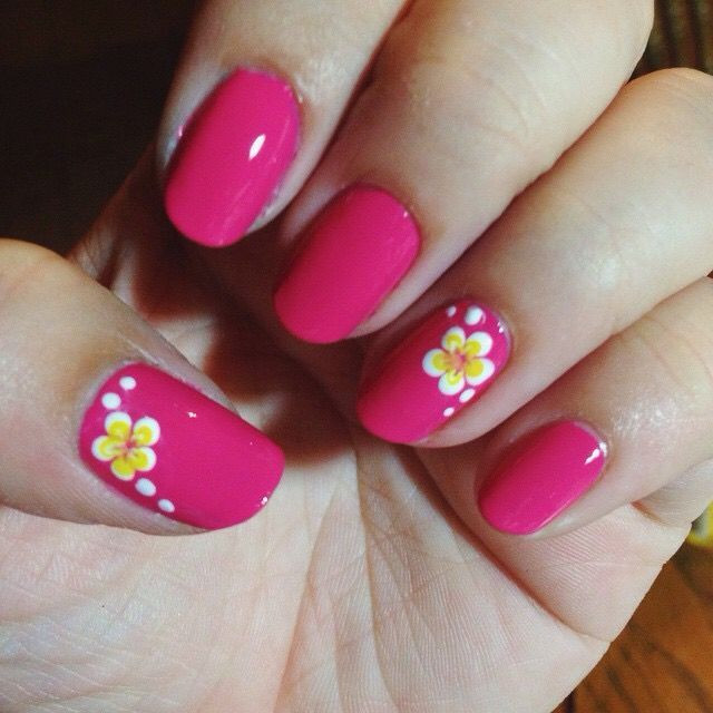 Tropical Flower Nail Designs
 My Hawaiian plumeria flower nail art over fuchsia nails