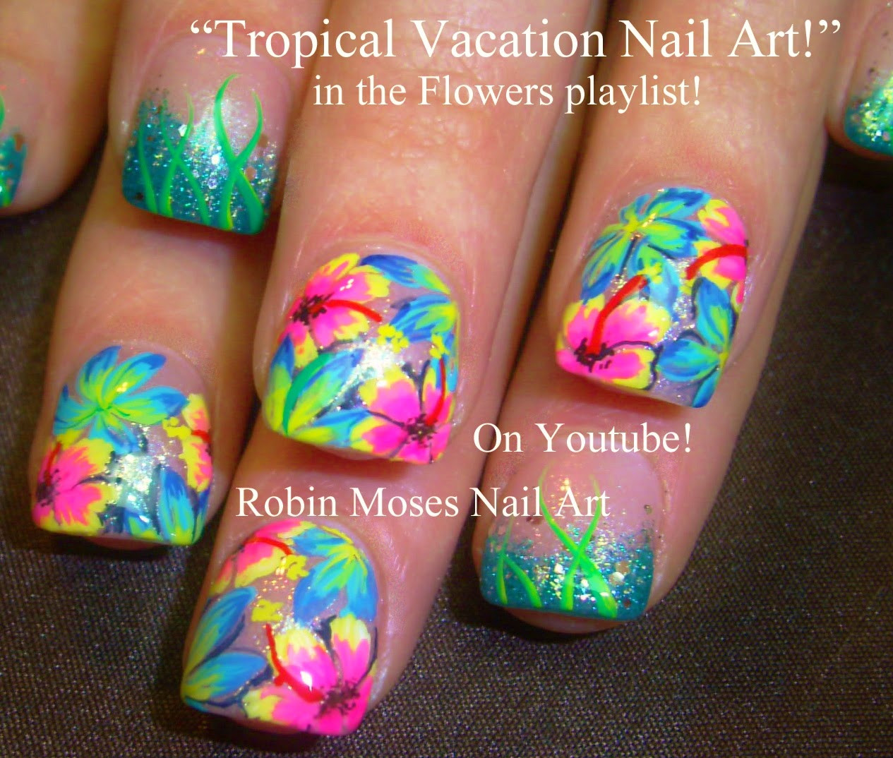 Tropical Flower Nail Designs
 Robin Moses Nail Art "tropical nails" "nail art