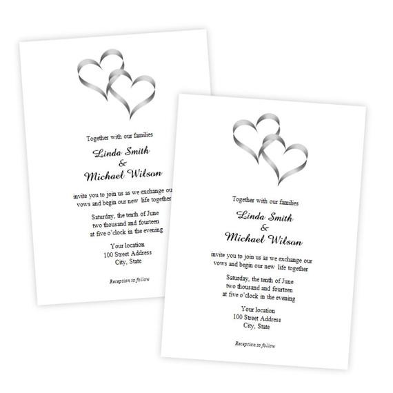 Two Hearts Wedding Invitations
 Two Intertwined Hearts Wedding Invitation DIY Printable