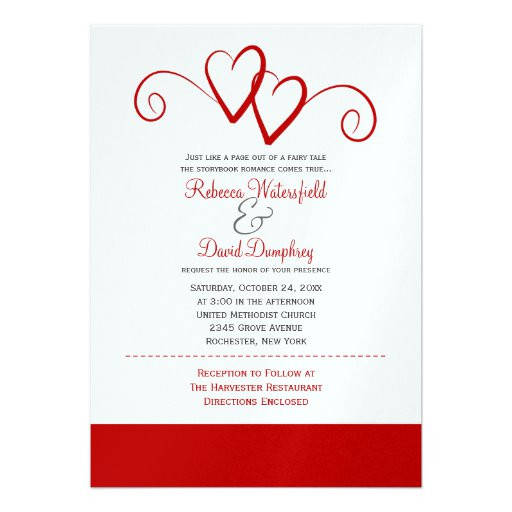 Two Hearts Wedding Invitations
 Two Red Hearts Wedding Invitation 5" X 7" Invitation Card
