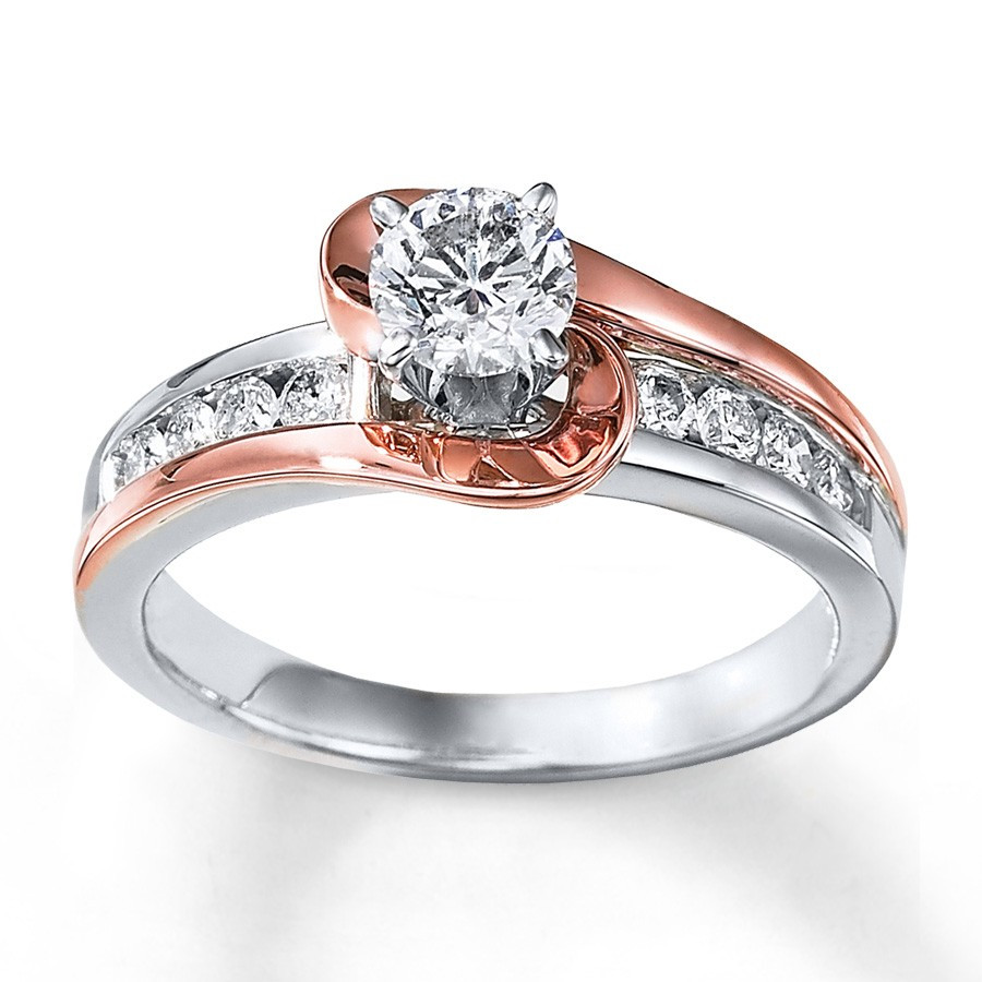 Two Tone Wedding Rings
 1 Carat Unique Round Two Tone White and Rose Gold