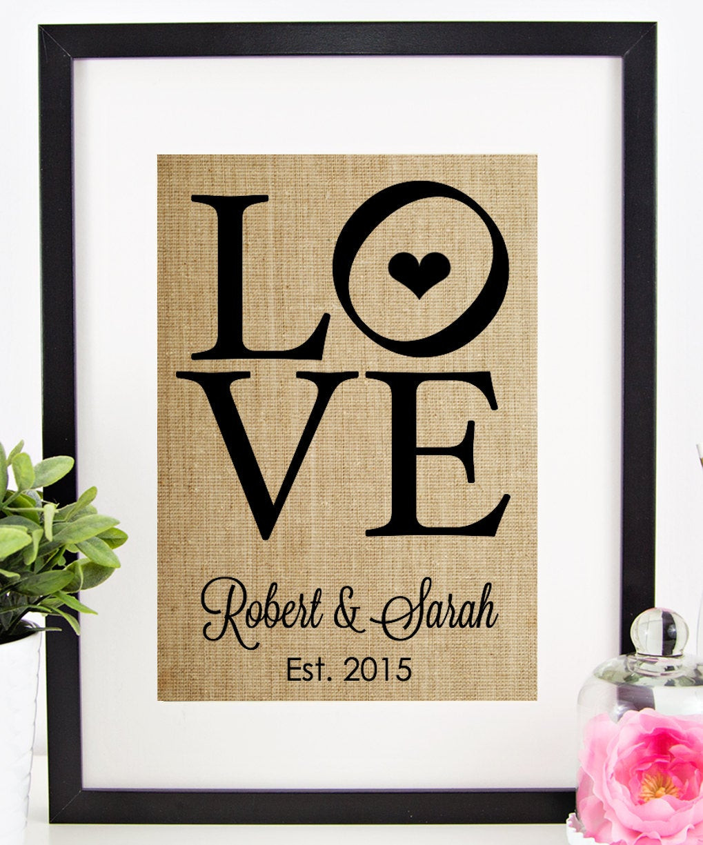 Unique Wedding Gift Ideas For Couple
 Personalized Wedding Gift for Couple Burlap Print LOVE Sign