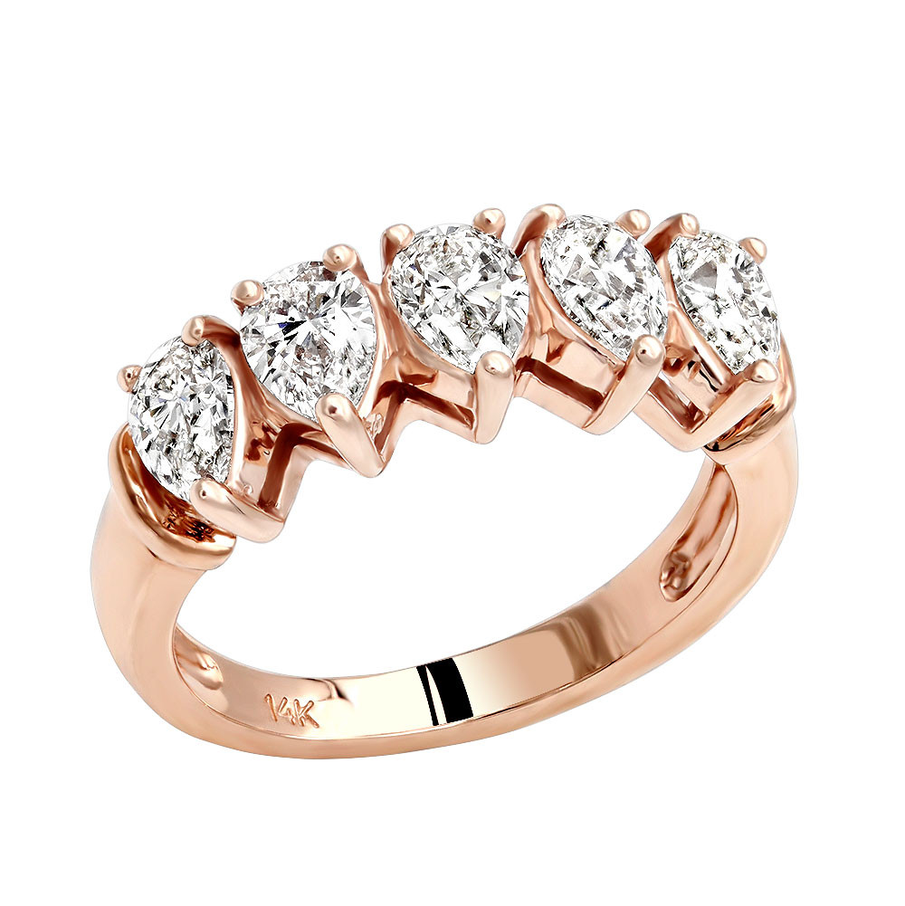 Unique Wedding Rings For Women
 Unique Pear Diamond Wedding Rings 5 Stone Anniversary Band