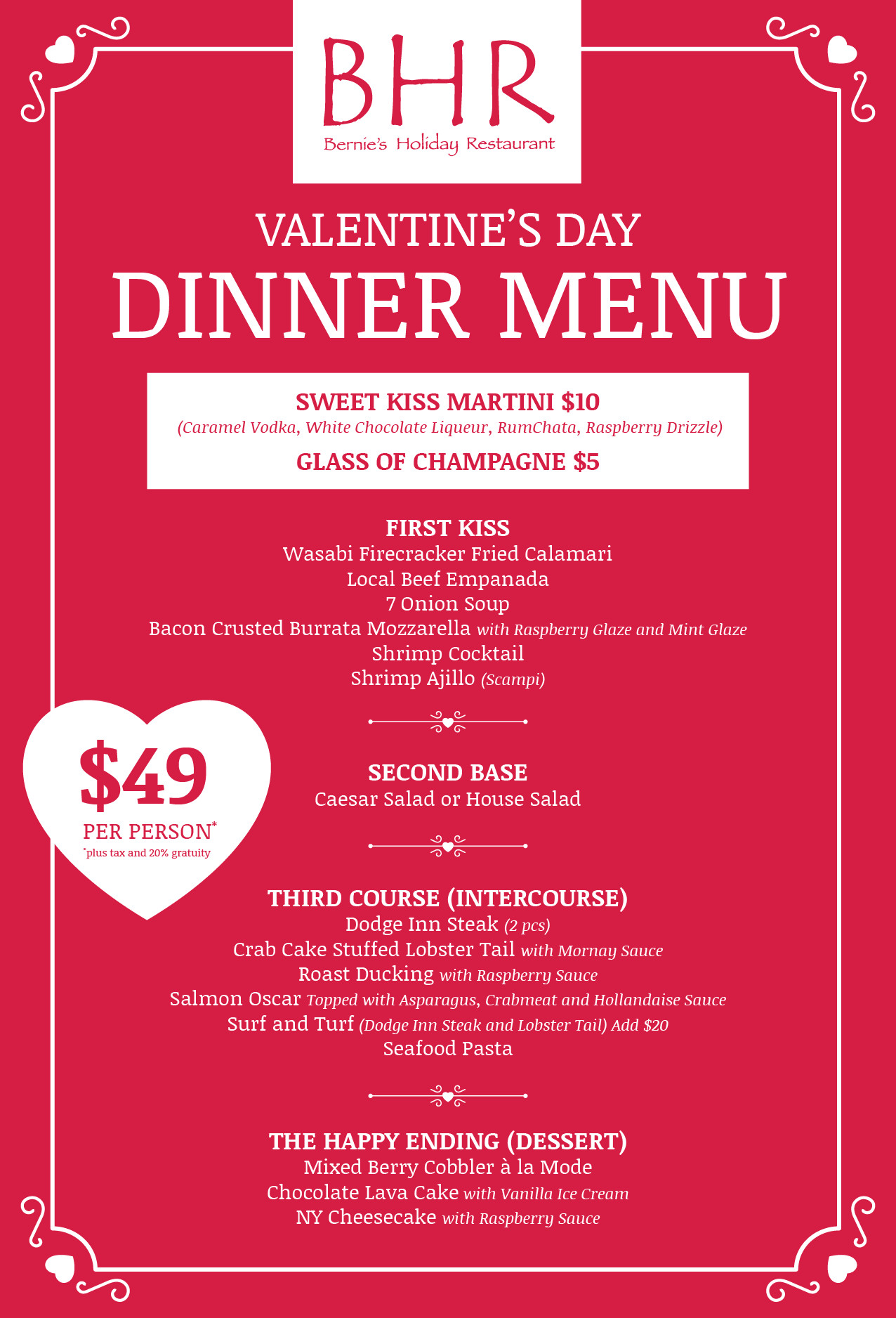 Valentine Dinner Menu
 Valentine s Day Dinner 2017