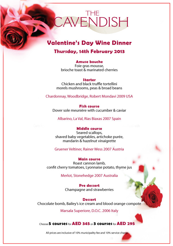 Valentine Dinner Menu
 2013’s first guest mentswednesday Plus some