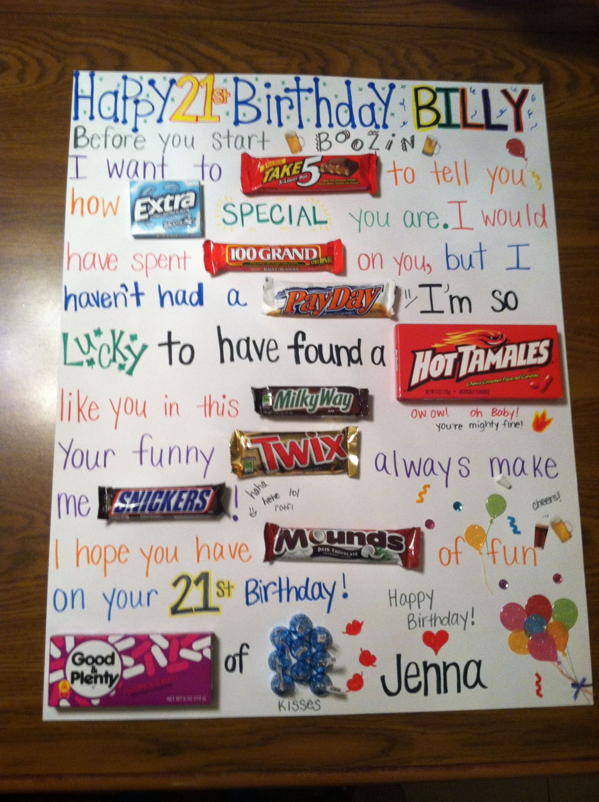 Valentine Gift Ideas For 16 Year Old Boyfriend
 Candy gram Birthday card for the boyfriend