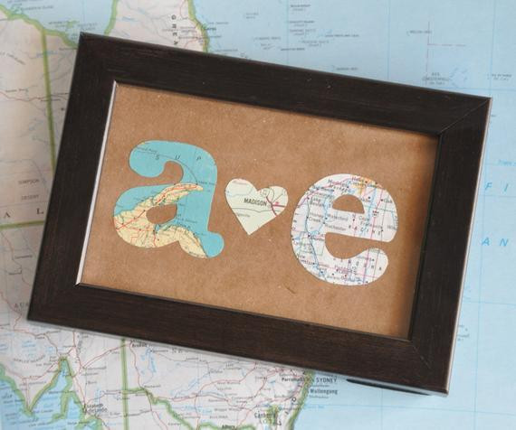Valentine Gift Ideas For Him Long Distance
 Long Distance Relationship Map Gift Initials Framed