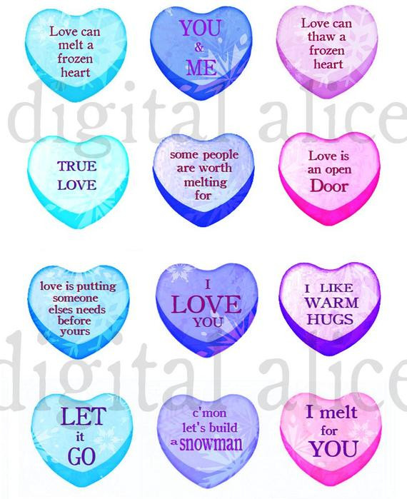 Valentines Day Candy Sayings
 FROZEN CANDY HEARTS Digital Download Frozen Love Quotes