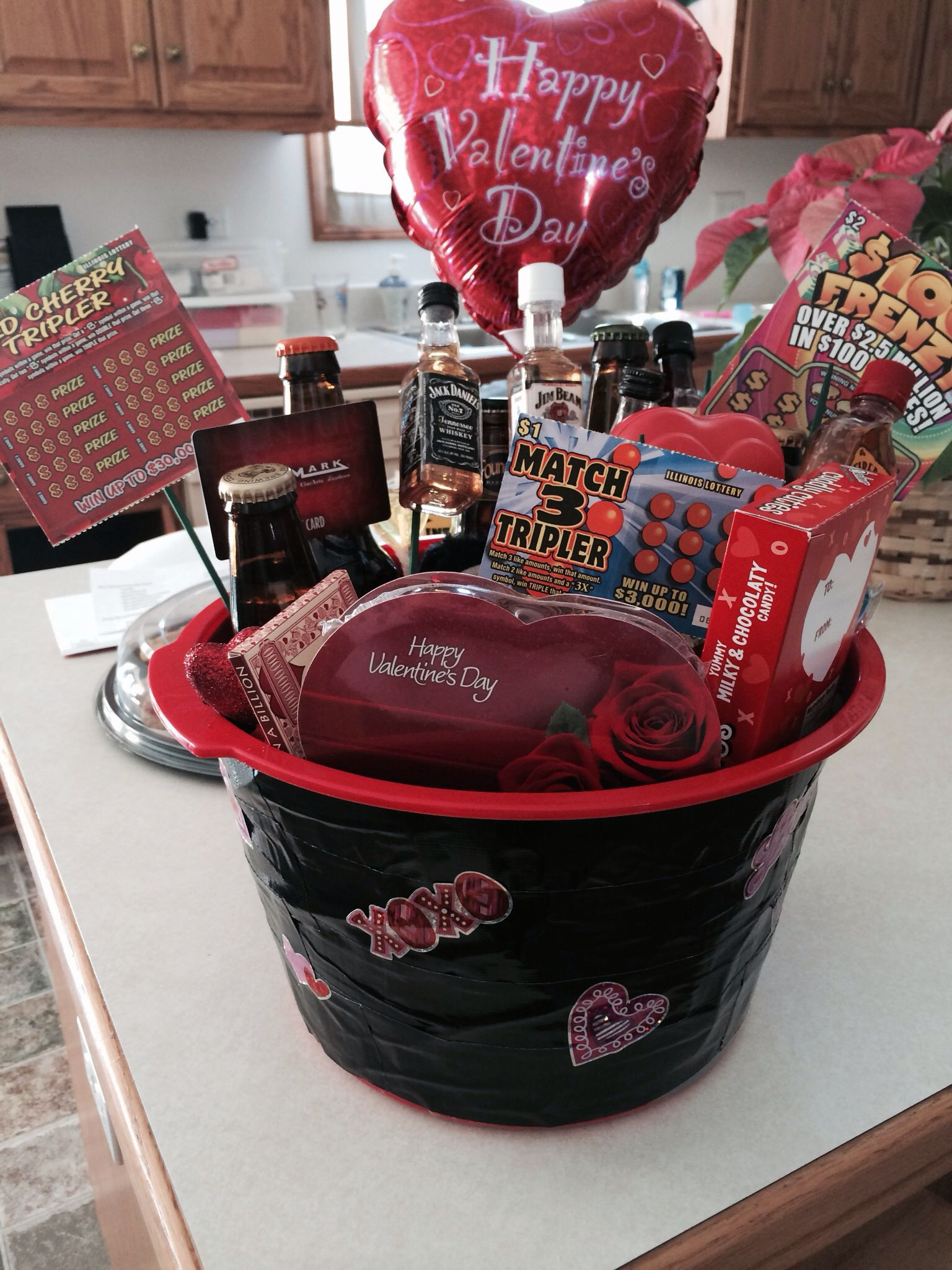 Valentines Day Gift Basket Ideas
 Valentines day basket for him I used 6 IPA beers