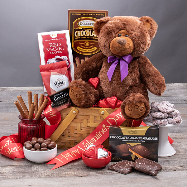 Valentines Day Gift Baskets
 Teddy Bear & Chocolates Valentine s Day Gift Basket by