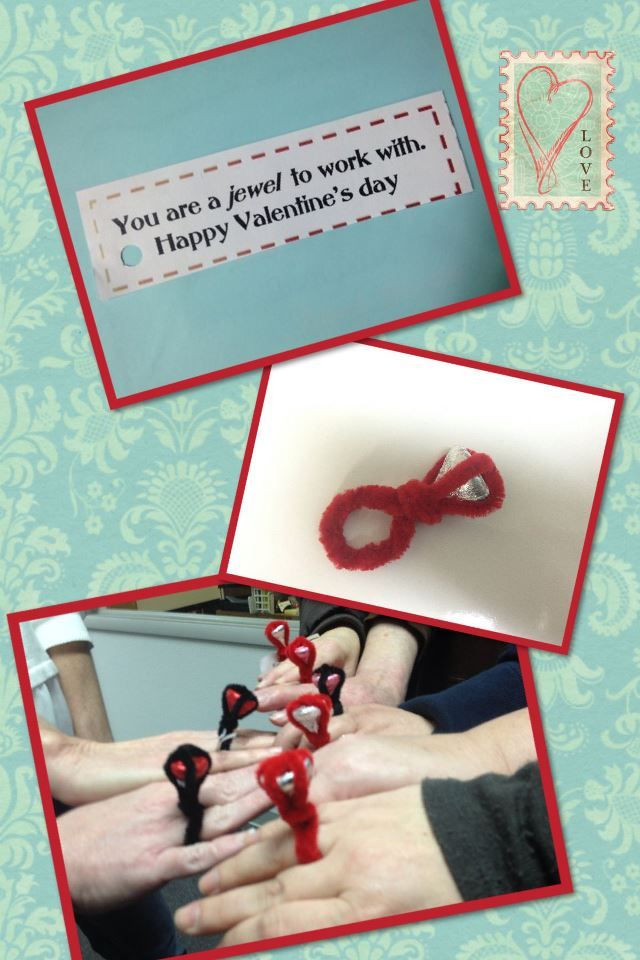 Valentines Day Gift Ideas For Coworkers
 A coworker made Hershey Kiss & pipe cleaner "diamond rings