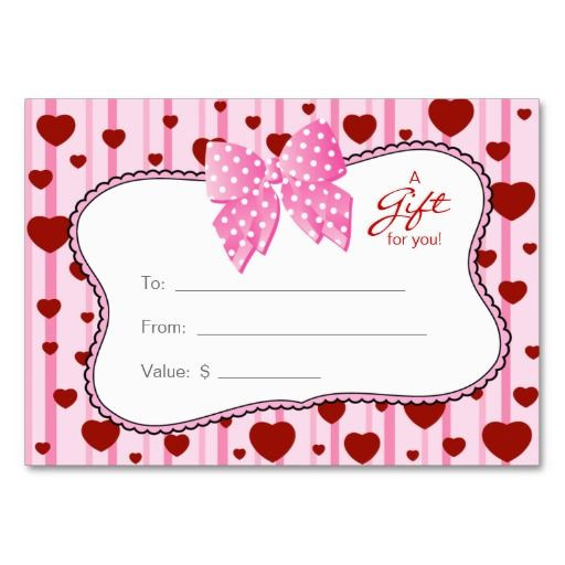 Valentines Day Gifts Cards
 Salon Gift Card Spa Valentine s Day Red Hearts